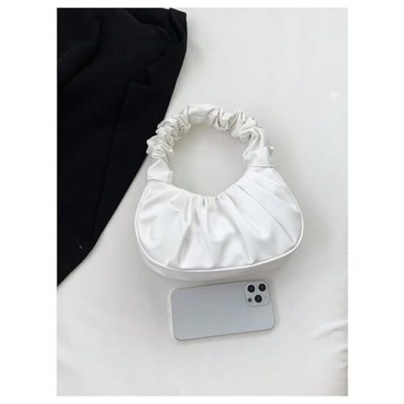 Modern Women'S Pleated Handbags Ruched Top Handle Satchel Bag Denim Clutch Bag - Picture 2 of 7